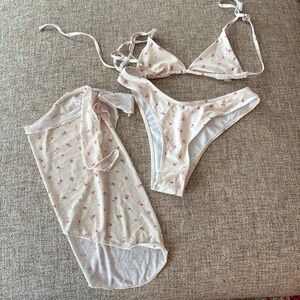 Source Unknown Pink Floral Bikini Set with Cover-Up